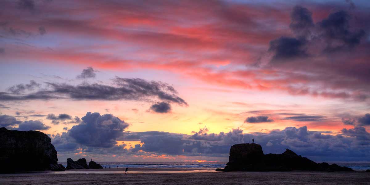 Warm sunset colours over Perran Beach from the apartment