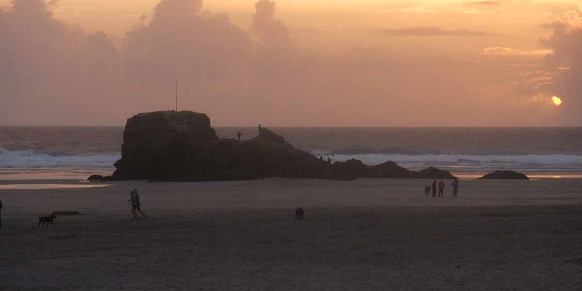Perranporth beach at sunset — three miles of golden sand
